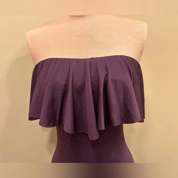 Dress the Population Strapless Plum Ruffle Bodycon Mini Dress Size Small - Picture 5 of 9